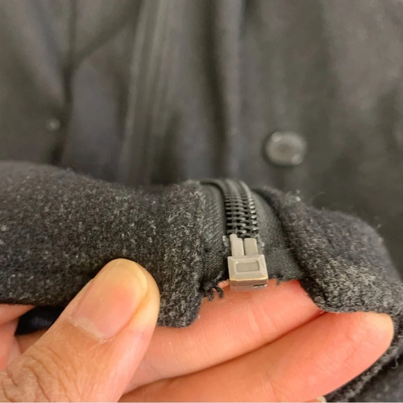 DANIEL HECHTER Charcoal Grey Quilted Lining Wool Zip Up Dress Coat Size L - Picture 11 of 14